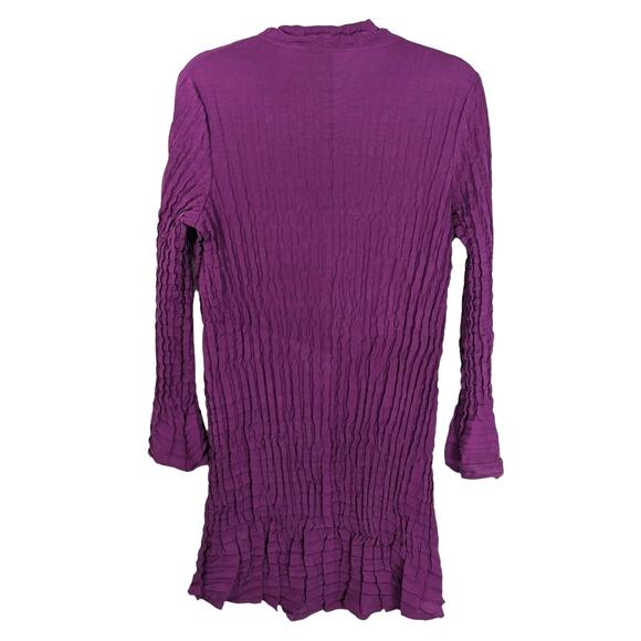 Babette Fuchsia Snap Front Crinkle Pleated Long Tunic Shirt or Mini Dress Small - Picture 2 of 10
